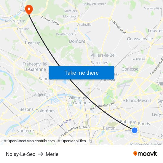 Noisy-Le-Sec to Meriel map