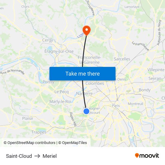 Saint-Cloud to Meriel map