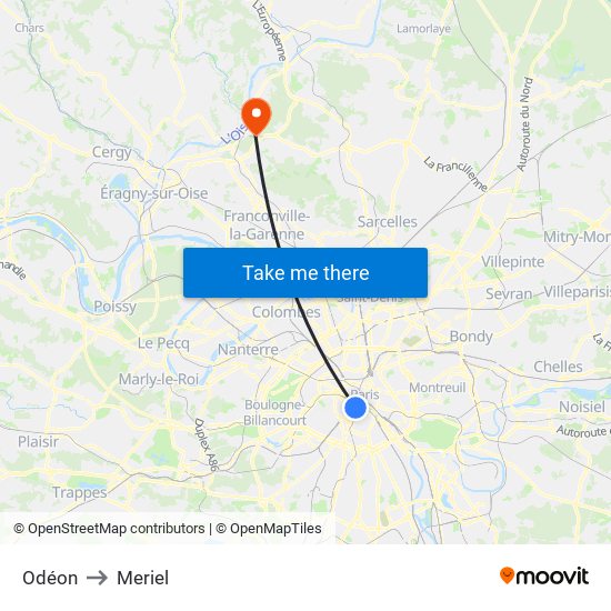 Odéon to Meriel map