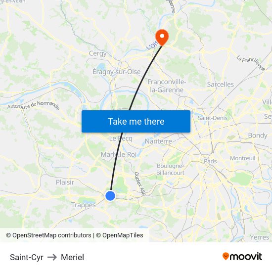 Saint-Cyr to Meriel map