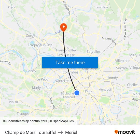 Champ de Mars Tour Eiffel to Meriel map