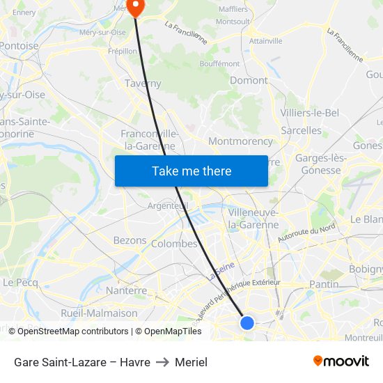 Gare Saint-Lazare – Havre to Meriel map