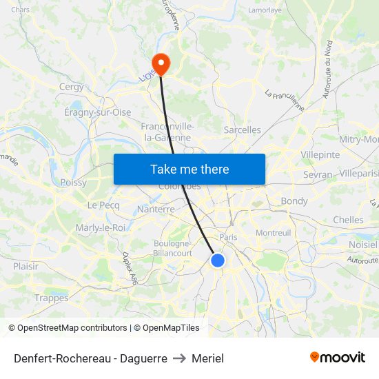 Denfert-Rochereau - Daguerre to Meriel map