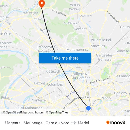 Magenta - Maubeuge - Gare du Nord to Meriel map