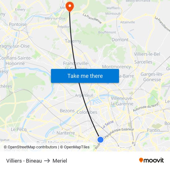 Villiers - Bineau to Meriel map