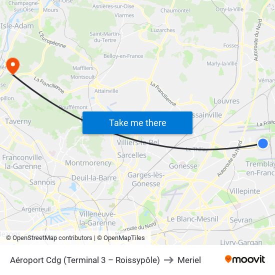 Aéroport Cdg (Terminal 3 – Roissypôle) to Meriel map