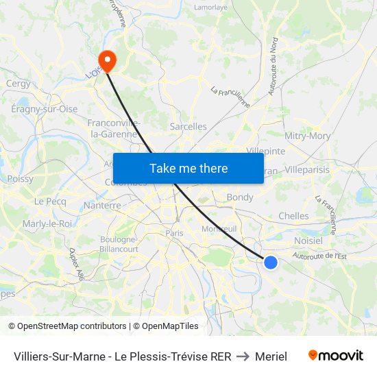 Villiers-Sur-Marne - Le Plessis-Trévise RER to Meriel map