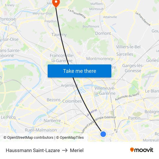 Haussmann Saint-Lazare to Meriel map