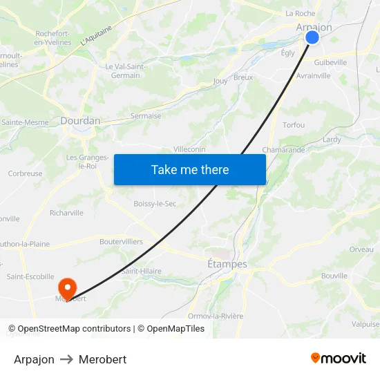 Arpajon to Merobert map