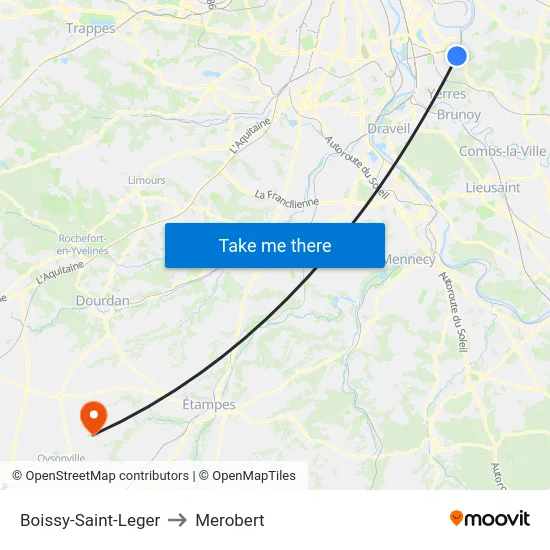 Boissy-Saint-Leger to Merobert map