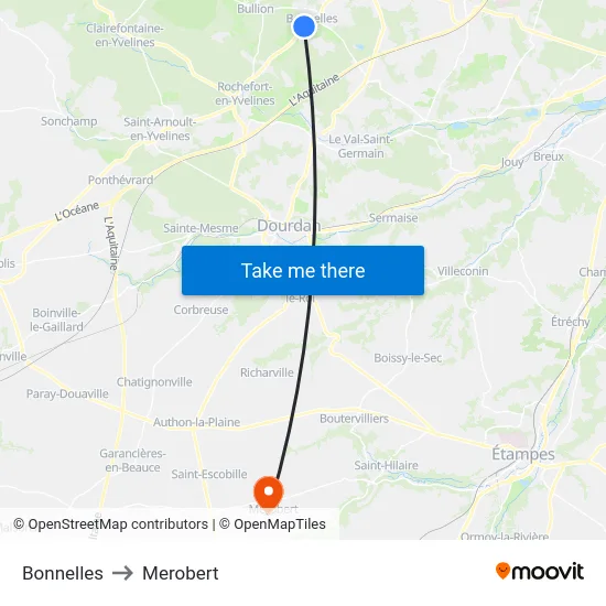 Bonnelles to Merobert map