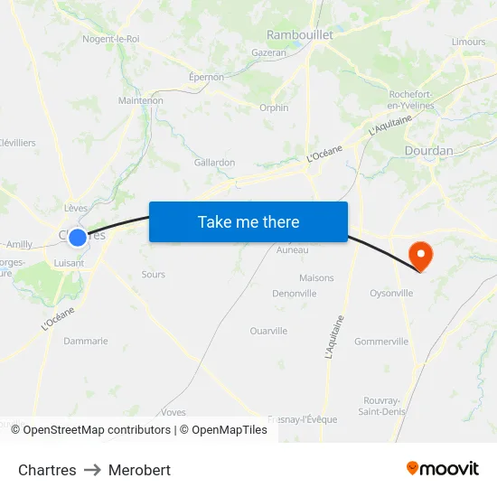 Chartres to Merobert map