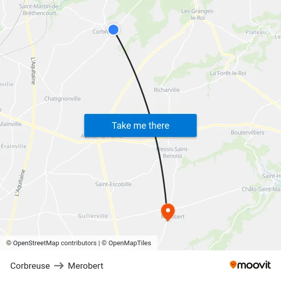 Corbreuse to Merobert map