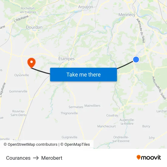 Courances to Merobert map