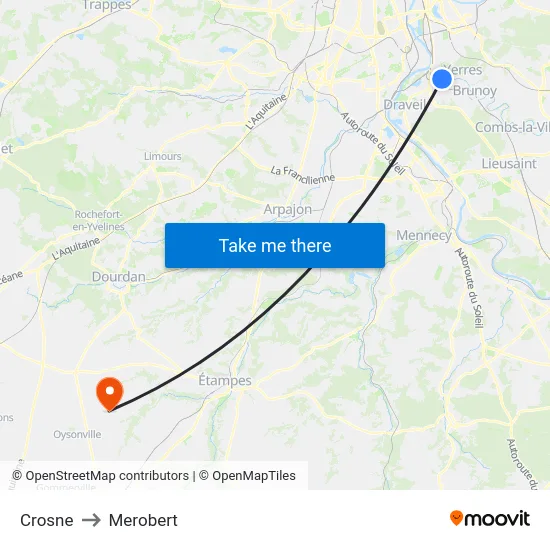 Crosne to Merobert map