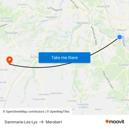 Dammarie-Les-Lys to Merobert map
