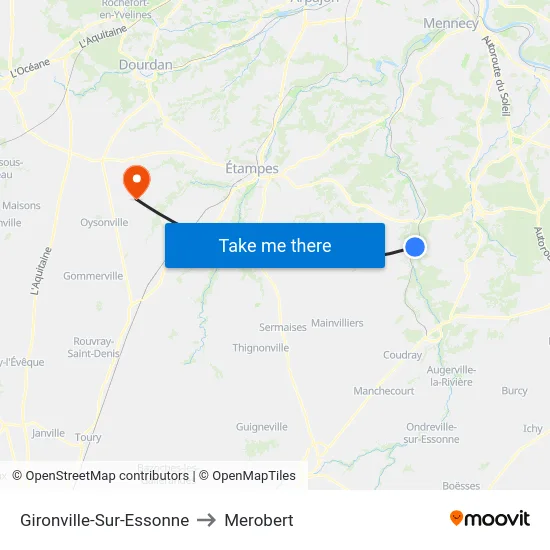 Gironville-Sur-Essonne to Merobert map