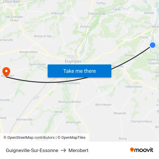 Guigneville-Sur-Essonne to Merobert map