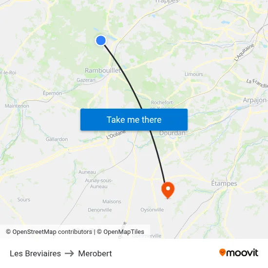 Les Breviaires to Merobert map