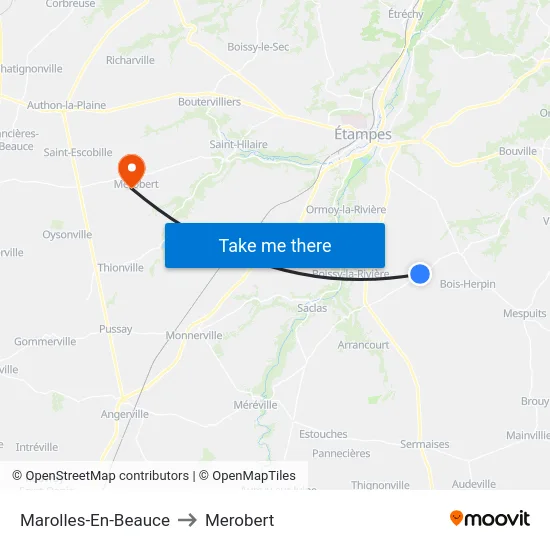 Marolles-En-Beauce to Merobert map