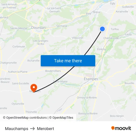 Mauchamps to Merobert map