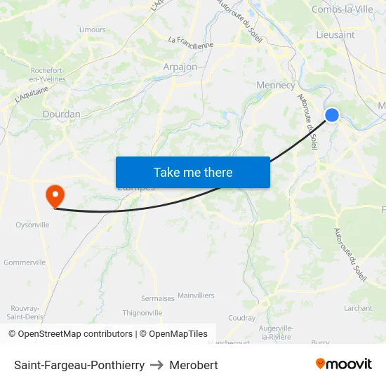 Saint-Fargeau-Ponthierry to Merobert map