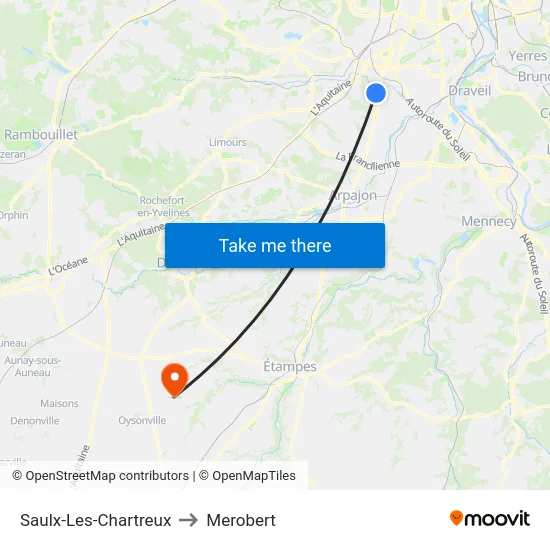Saulx-Les-Chartreux to Merobert map