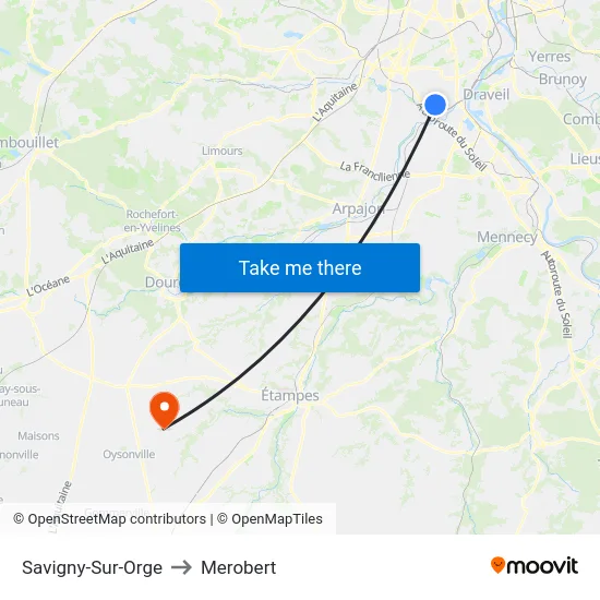 Savigny-Sur-Orge to Merobert map