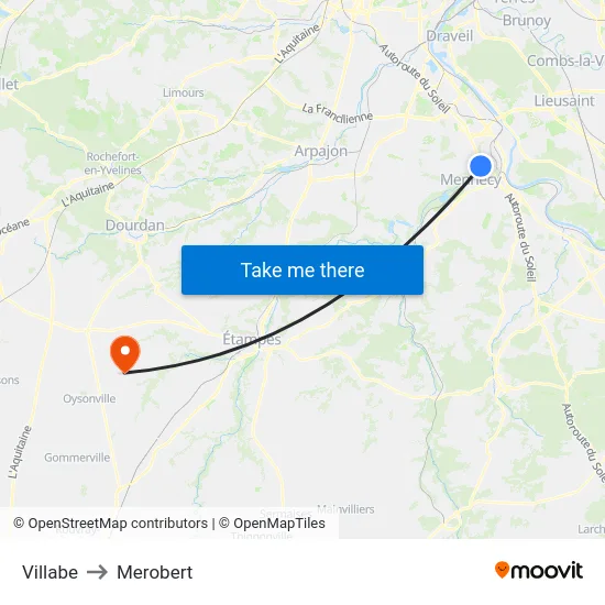 Villabe to Merobert map