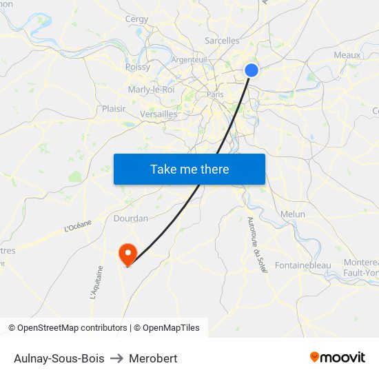 Aulnay-Sous-Bois to Merobert map