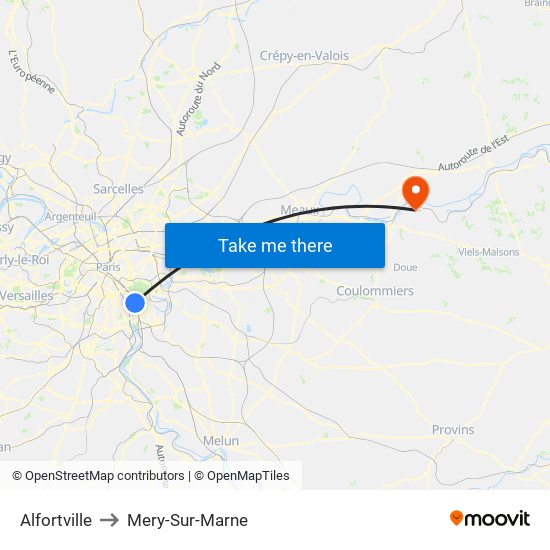 Alfortville to Mery-Sur-Marne map