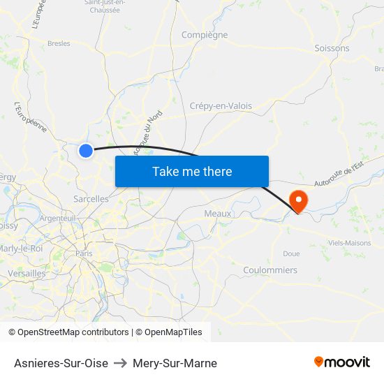 Asnieres-Sur-Oise to Mery-Sur-Marne map