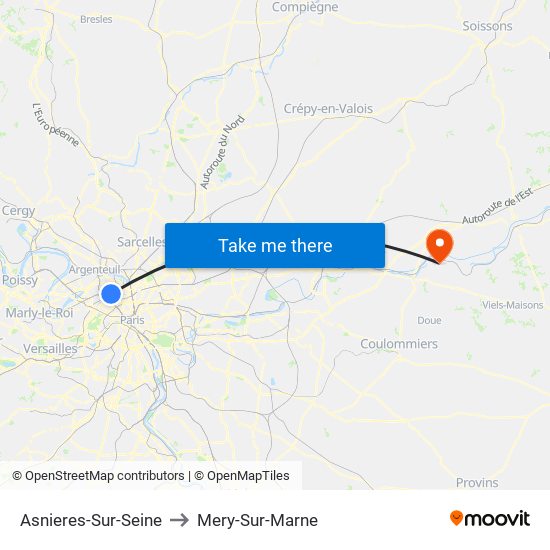 Asnieres-Sur-Seine to Mery-Sur-Marne map