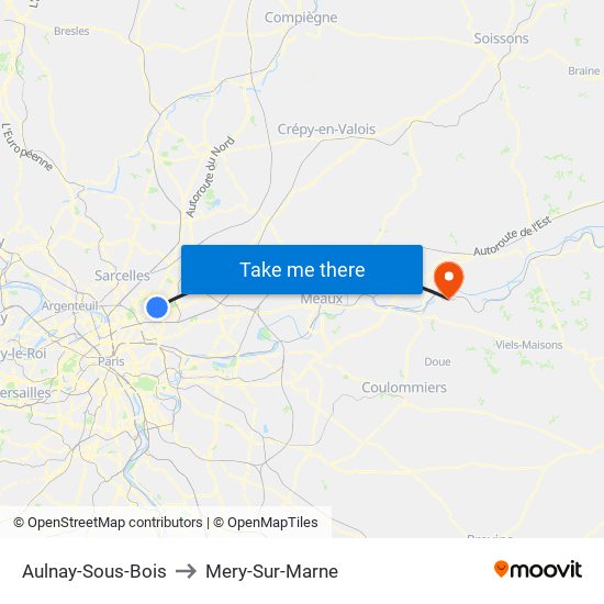 Aulnay-Sous-Bois to Mery-Sur-Marne map