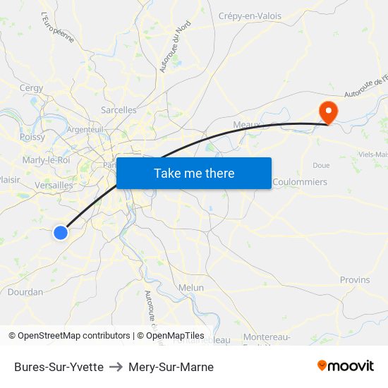 Bures-Sur-Yvette to Mery-Sur-Marne map