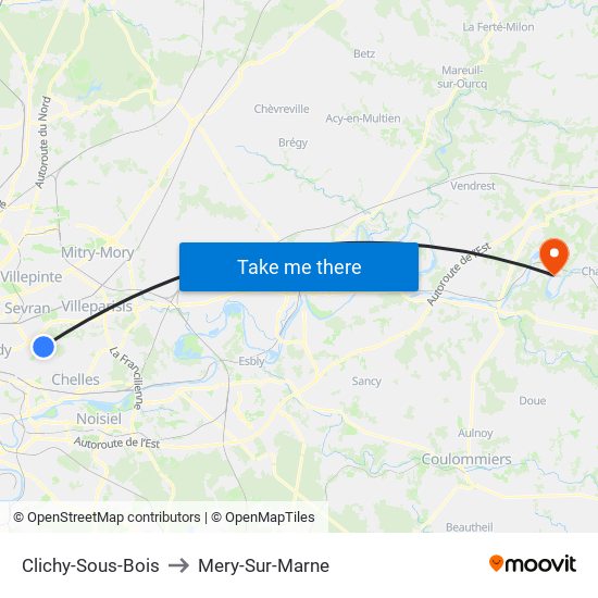 Clichy-Sous-Bois to Mery-Sur-Marne map
