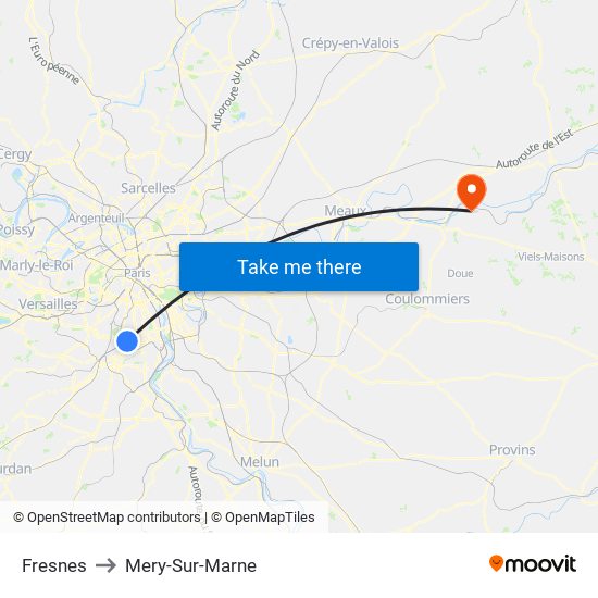 Fresnes to Mery-Sur-Marne map