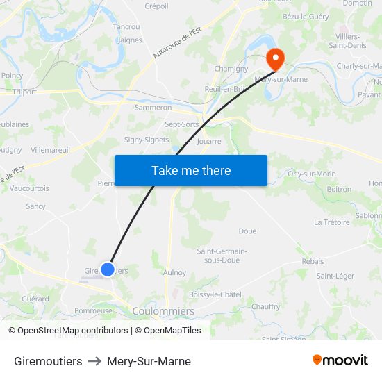 Giremoutiers to Mery-Sur-Marne map