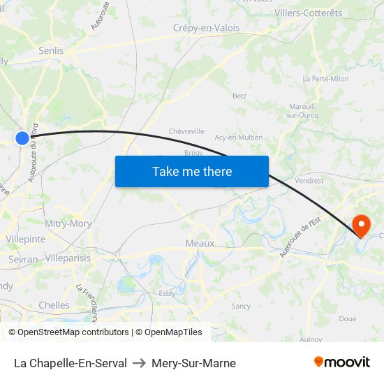 La Chapelle-En-Serval to Mery-Sur-Marne map