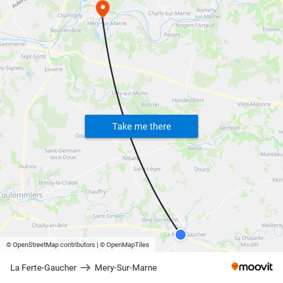 La Ferte-Gaucher to Mery-Sur-Marne map