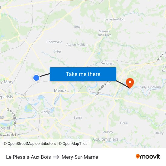 Le Plessis-Aux-Bois to Mery-Sur-Marne map