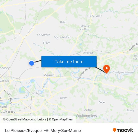 Le Plessis-L'Eveque to Mery-Sur-Marne map