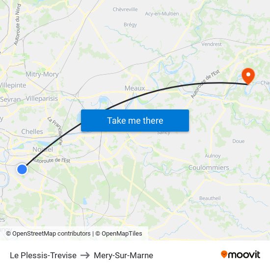 Le Plessis-Trevise to Mery-Sur-Marne map