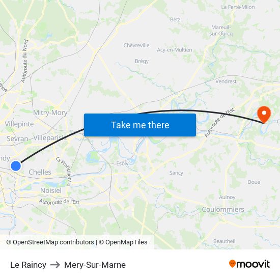 Le Raincy to Mery-Sur-Marne map