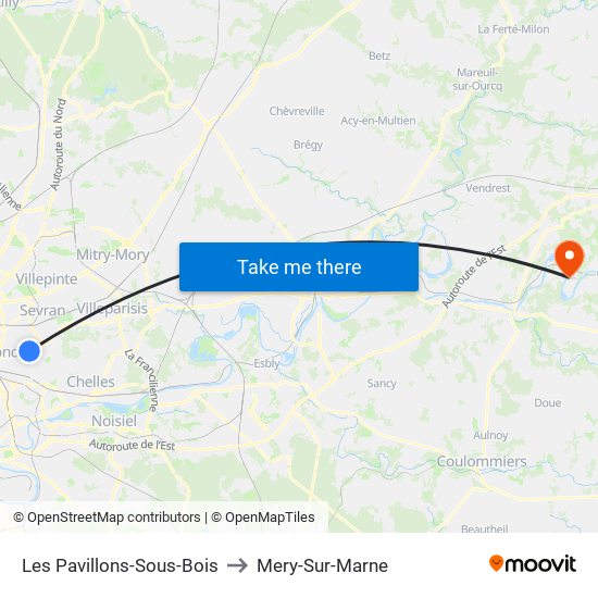 Les Pavillons-Sous-Bois to Mery-Sur-Marne map