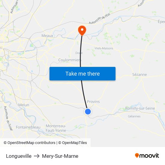 Longueville to Mery-Sur-Marne map