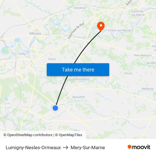 Lumigny-Nesles-Ormeaux to Mery-Sur-Marne map