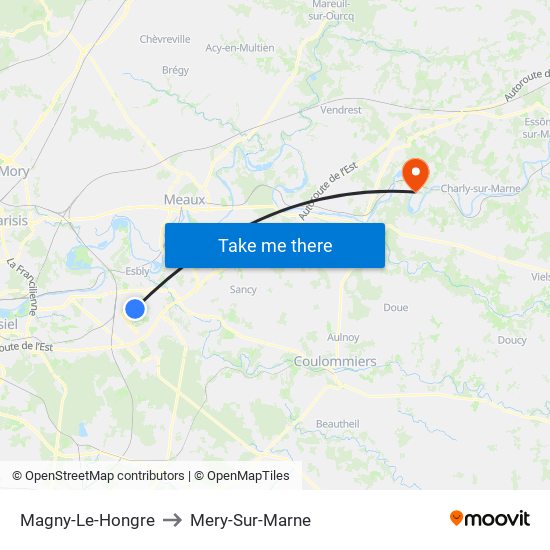Magny-Le-Hongre to Mery-Sur-Marne map