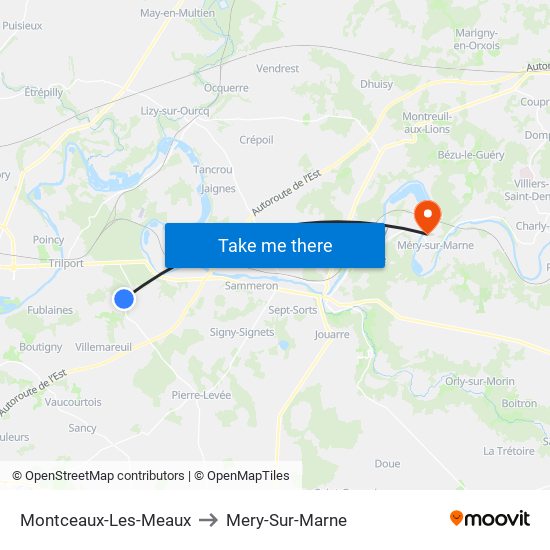 Montceaux-Les-Meaux to Mery-Sur-Marne map