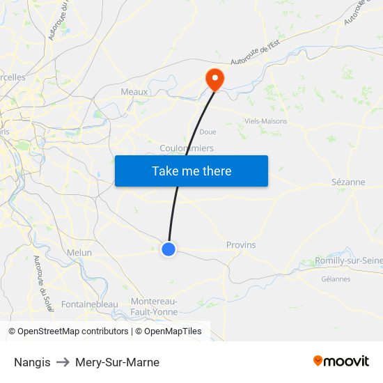 Nangis to Mery-Sur-Marne map